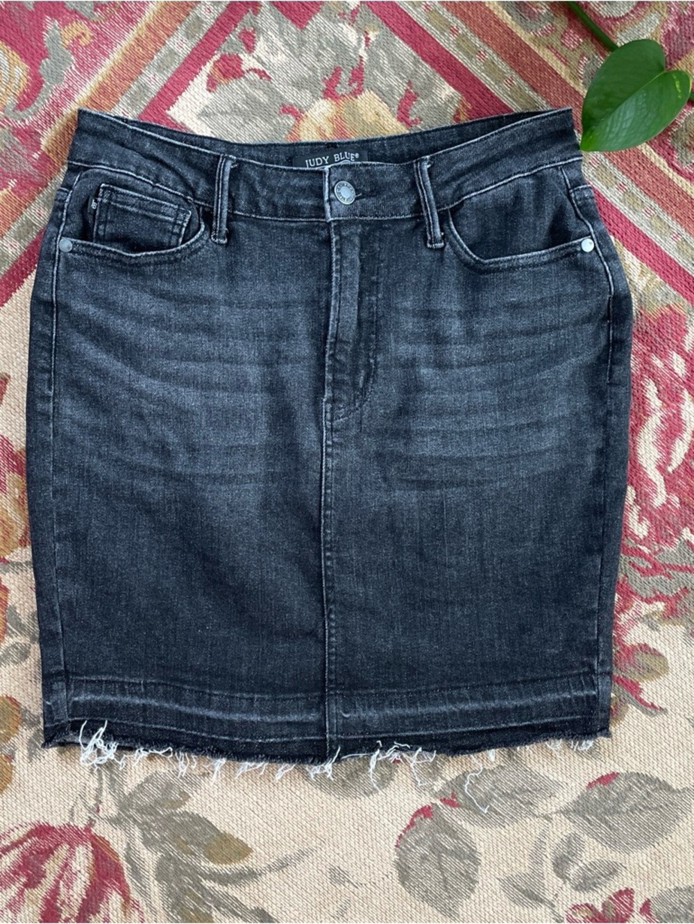 Judy Blue Washed Black Denim Mini Skirt with Raw Hem